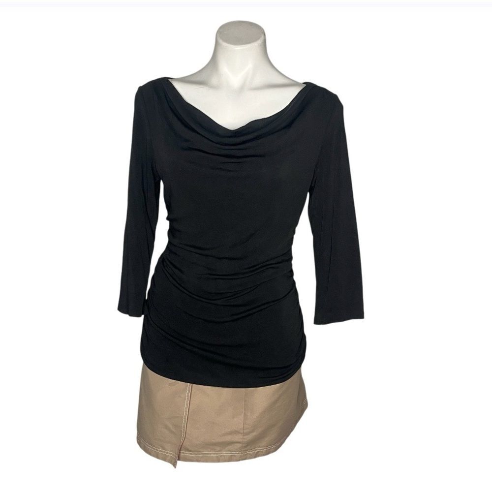 CLASSIQUES ENTIER Black Silk Top Cowl Neck Ruched Sides Womens Size Large
